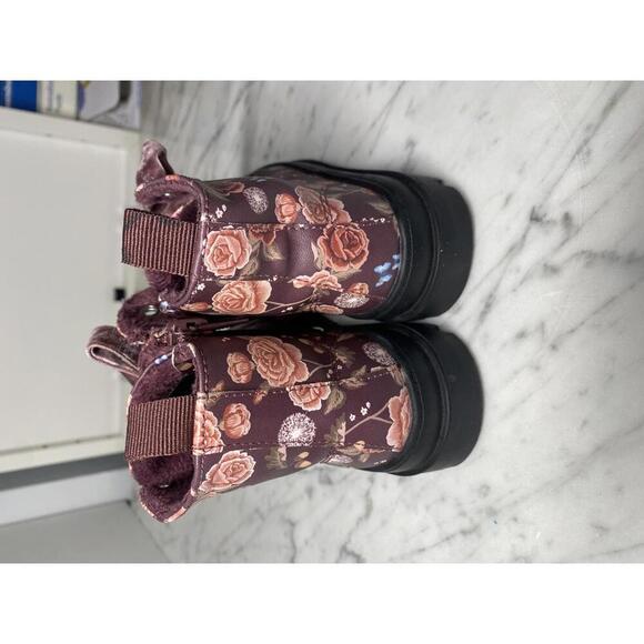 H&M girls floral print burgundy combat boots size 6.5 - Picture 3 of 5